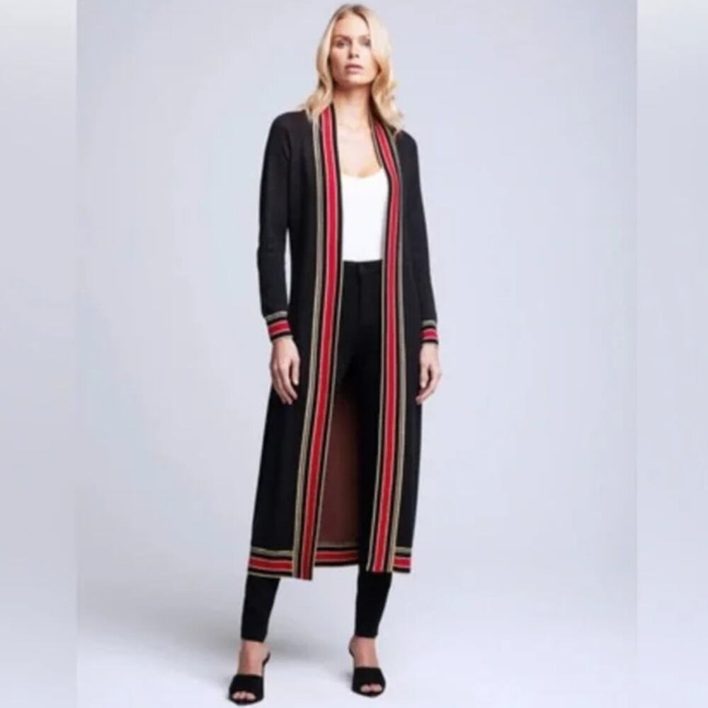 L'Agence Cleo Pur Amour Rose Intarsia Knit Belted Maxi Duster Cardigan XS NWT - Picture 2 of 12